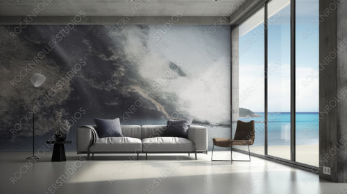 Contemporary Interior Design Background. Sea View Living Room. Generative AI.