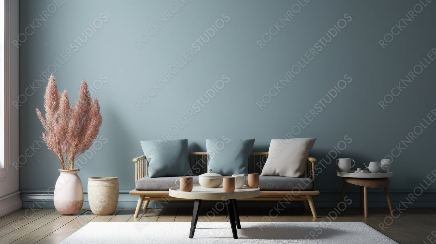 Minimal Living Room Background. Stylish Interior Design. Generative AI.