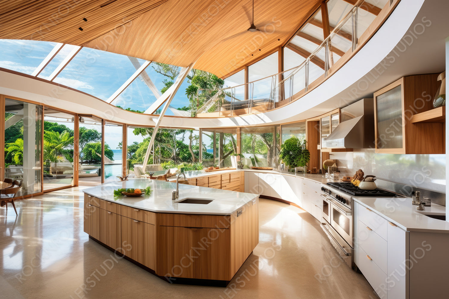 Minimal Kitchen. Stylish Interior Design Background. Generative AI.