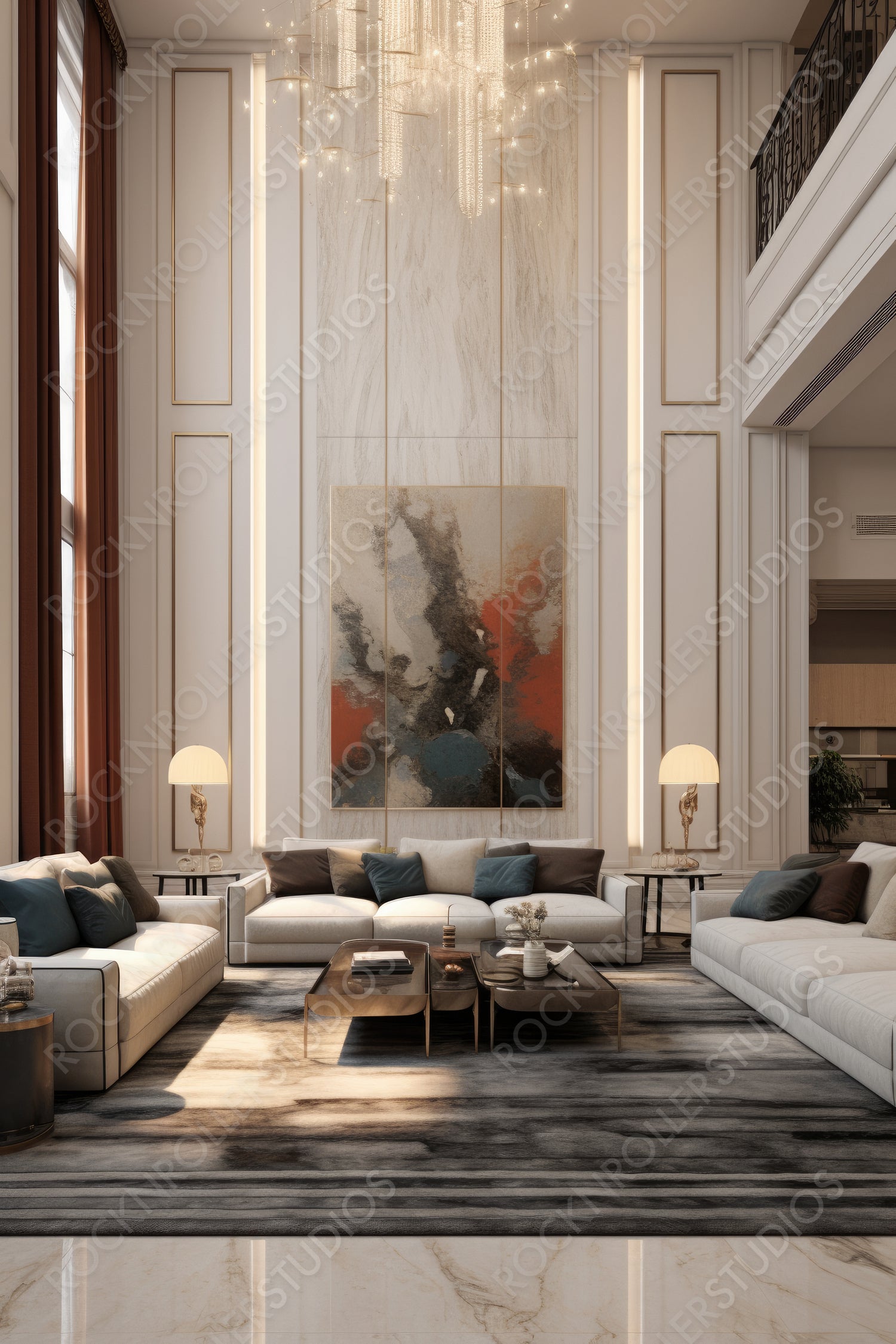 Art Deco Living Room Background. Stylish Interior Design. Generative AI.