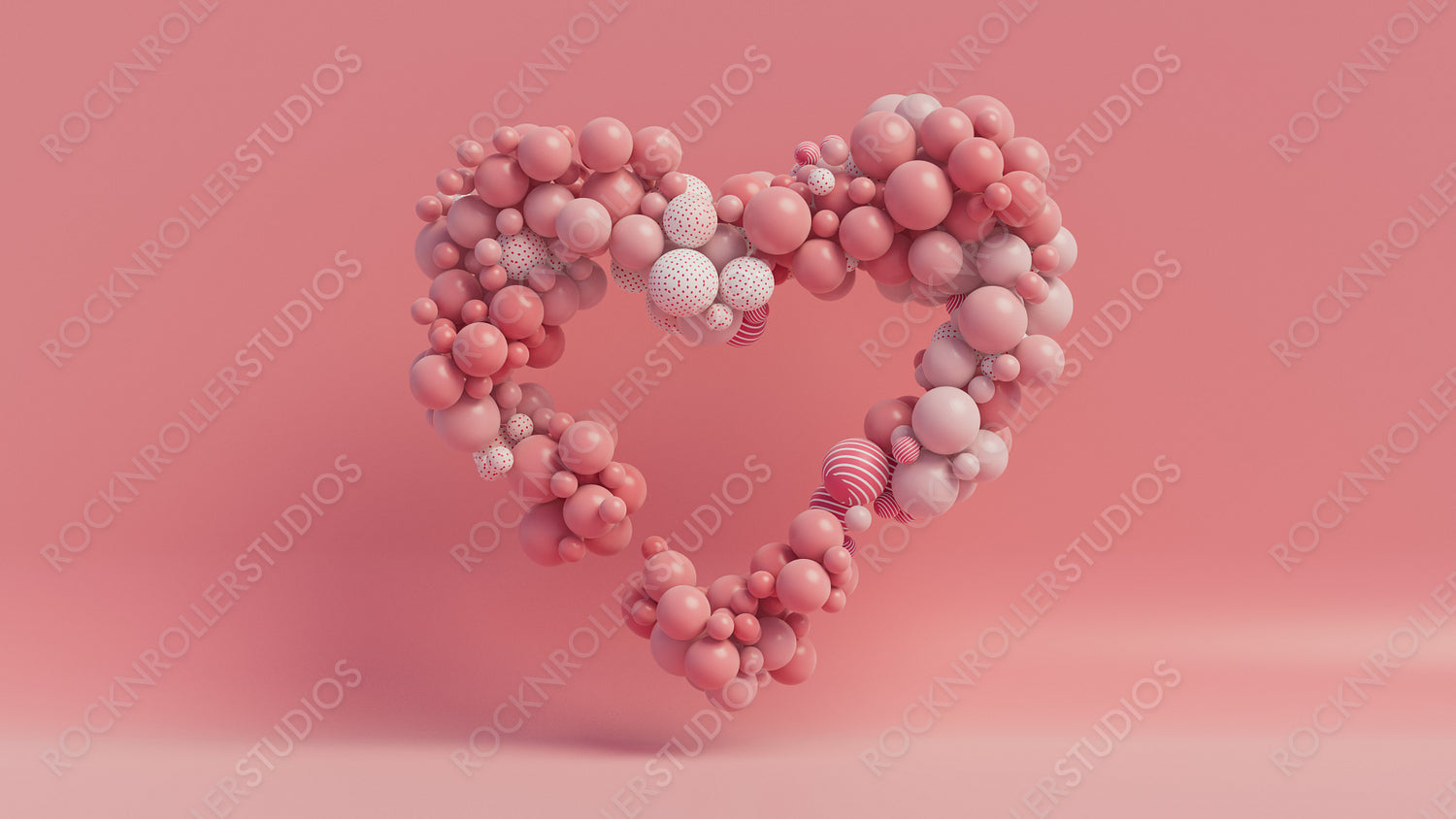 Multicolored  Balloon Love Heart. Pink, Polka Dot and Striped Balloons arranged in a heart shape. 3D Render 