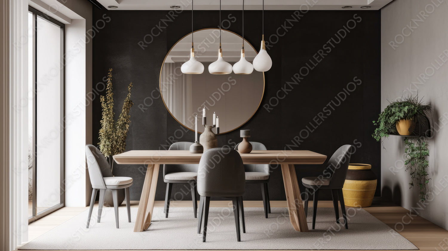 Modern Dining room. Contemporary Interior Design Background. Generative AI.
