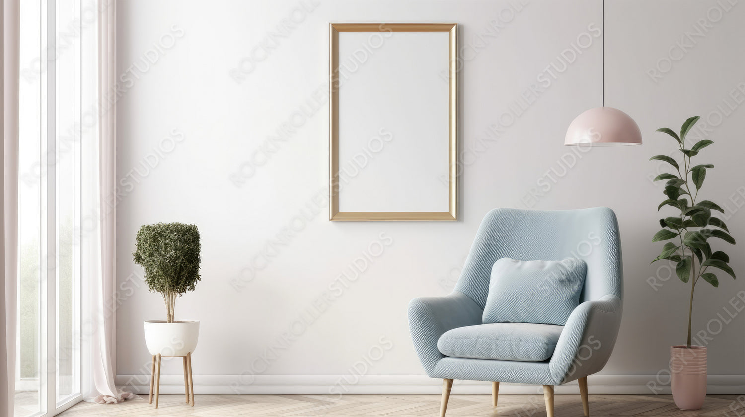 Stylish Living Room. Modern Interior Design Background. Generative AI.