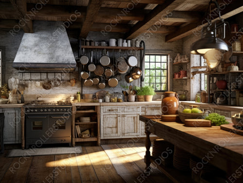 Stylish Kitchen. Natural Interior Design Background. Generative AI.