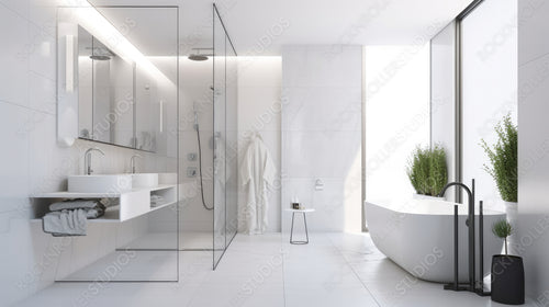 Minimal Interior Design Background. Contemporary Bathroom. Generative AI.
