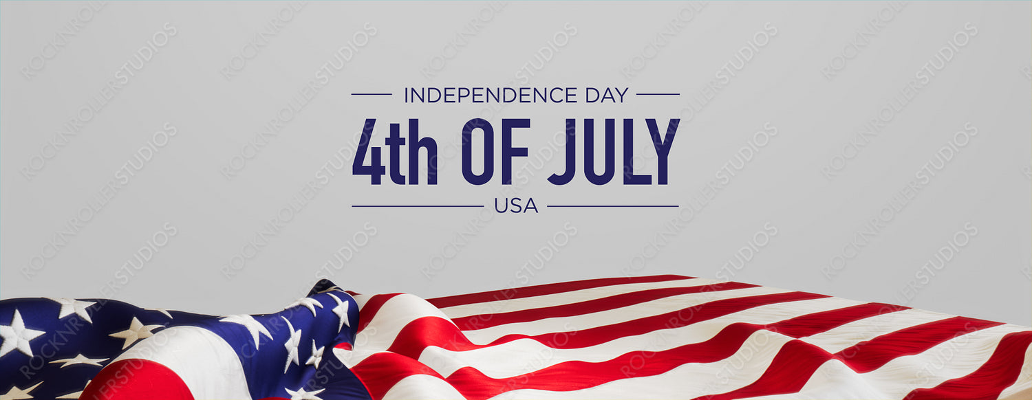 Independence Day Banner with US Flag and White Background.