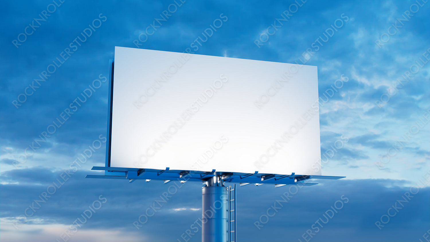 Advertising Billboard. Blank Exterior Sign against a Cloudy Afternoon Sky. Design Template.