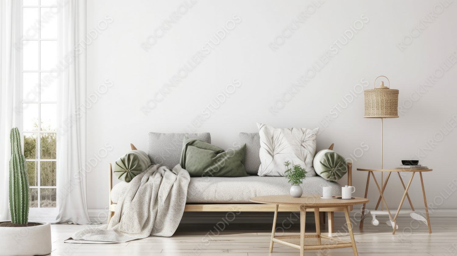 Scandinavian Interior Design Background. Stylish livingroom. Generative AI.