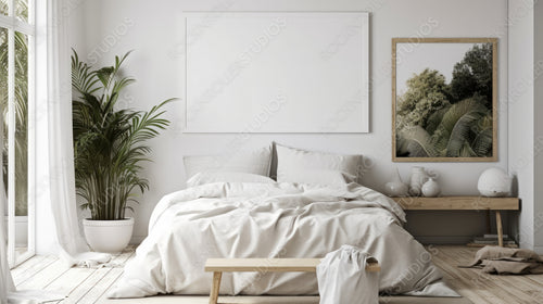 Scandinavian Bedroom. Contemporary Interior Design Background. Generative AI.
