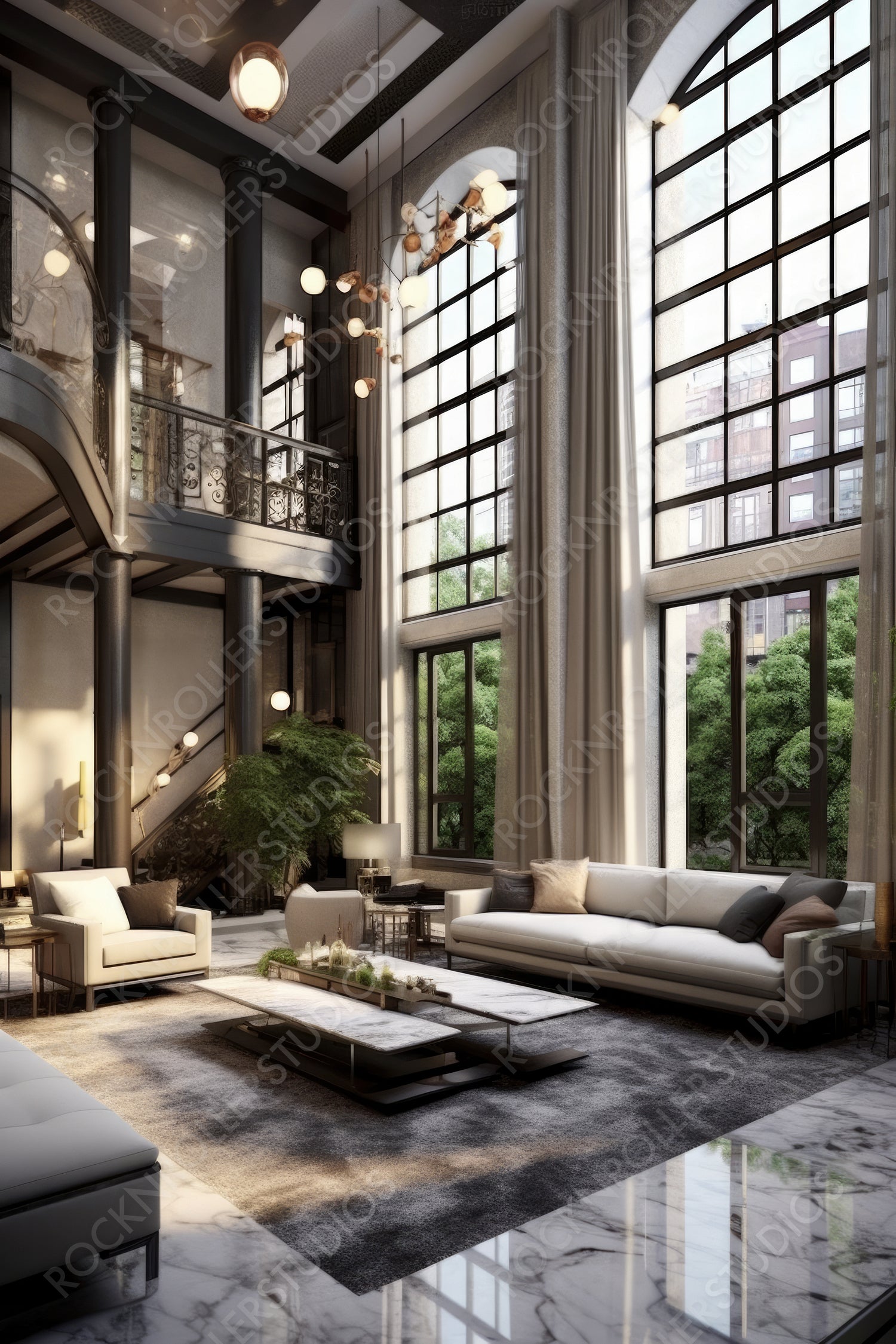 Art Deco Home Background. Contemporary Interior Design. Generative AI.