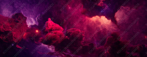 Atmospheric Galaxy Panorama. Contemporary Pink and Purple Wallpaper.