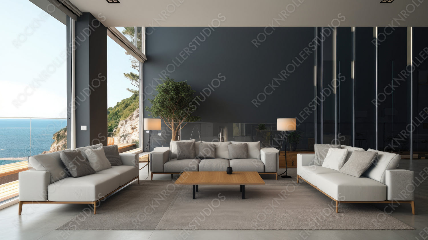 Contemporary Interior Design Background. Scandi Living Room. Generative AI.