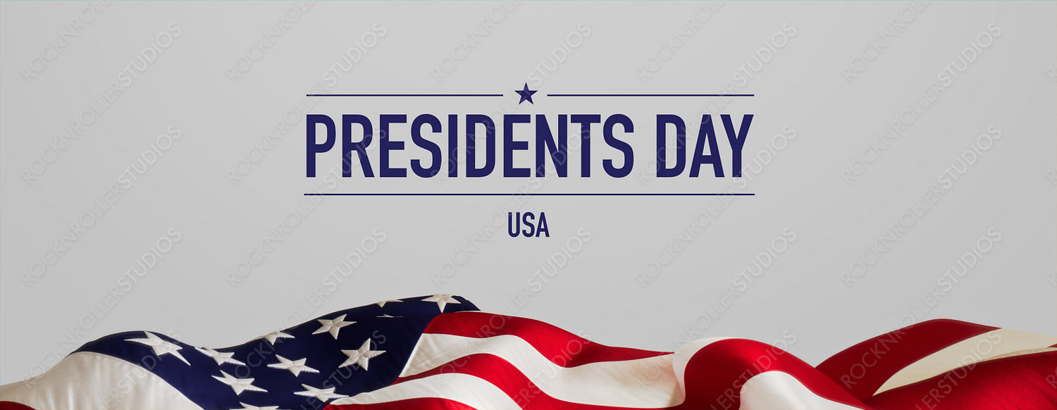 Presidents day Banner with American Flag and White Background.