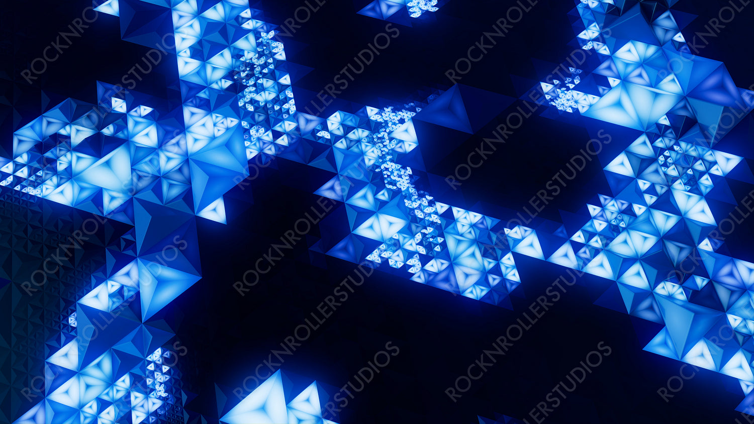 Neon Futuristic Surface with Triangular Pyramids. Illuminated, Blue Geometric 3d Texture.