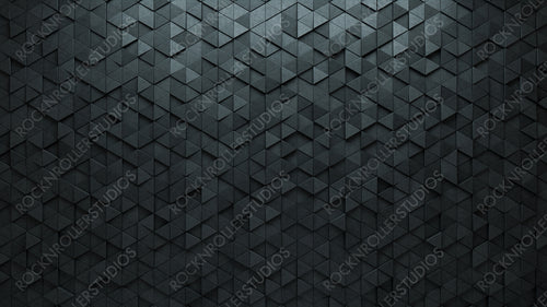 Semigloss, Polished Mosaic Tiles arranged in the shape of a wall. Concrete, Triangular, Bricks stacked to create a 3D block background. 3D Render