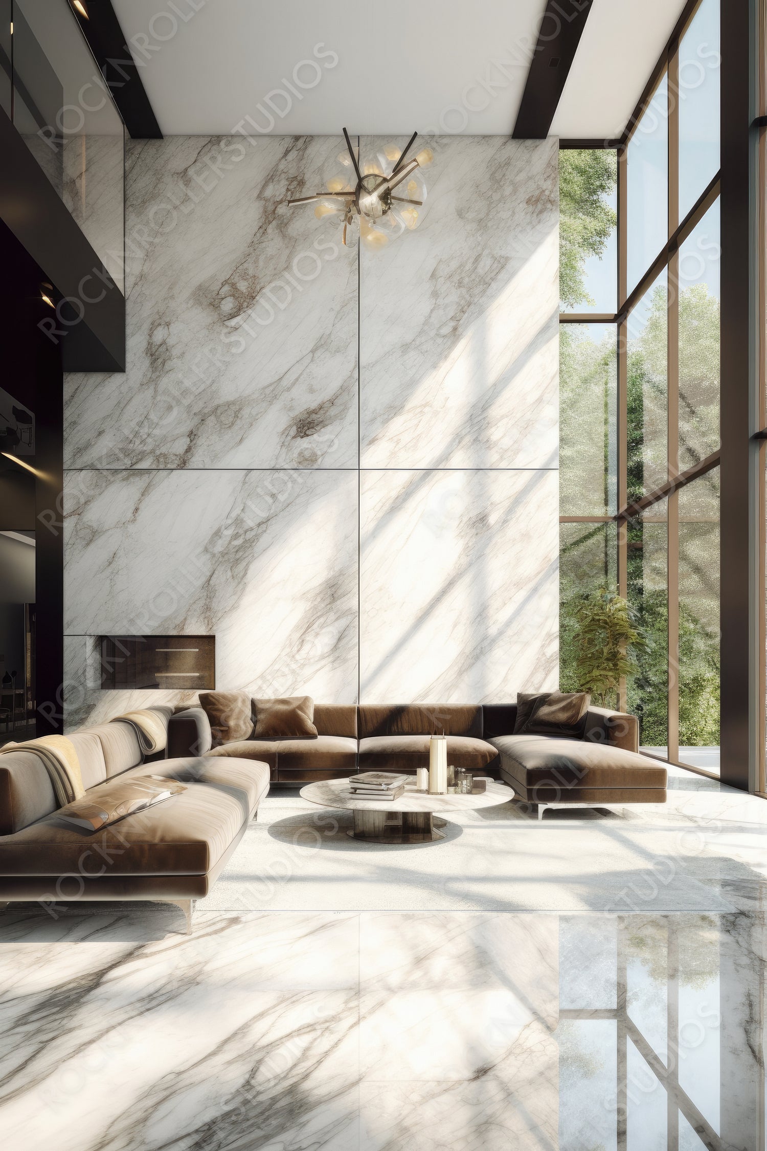 Modernist Living Room Background. Contemporary Interior Design. Generative AI.