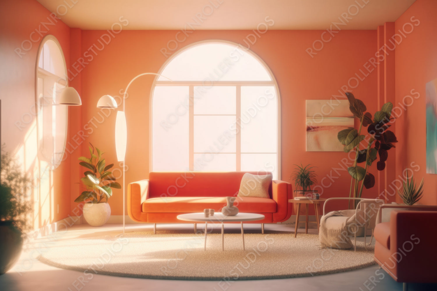 Contemporary Living Room. Modern Interior Design Background. Generative AI.