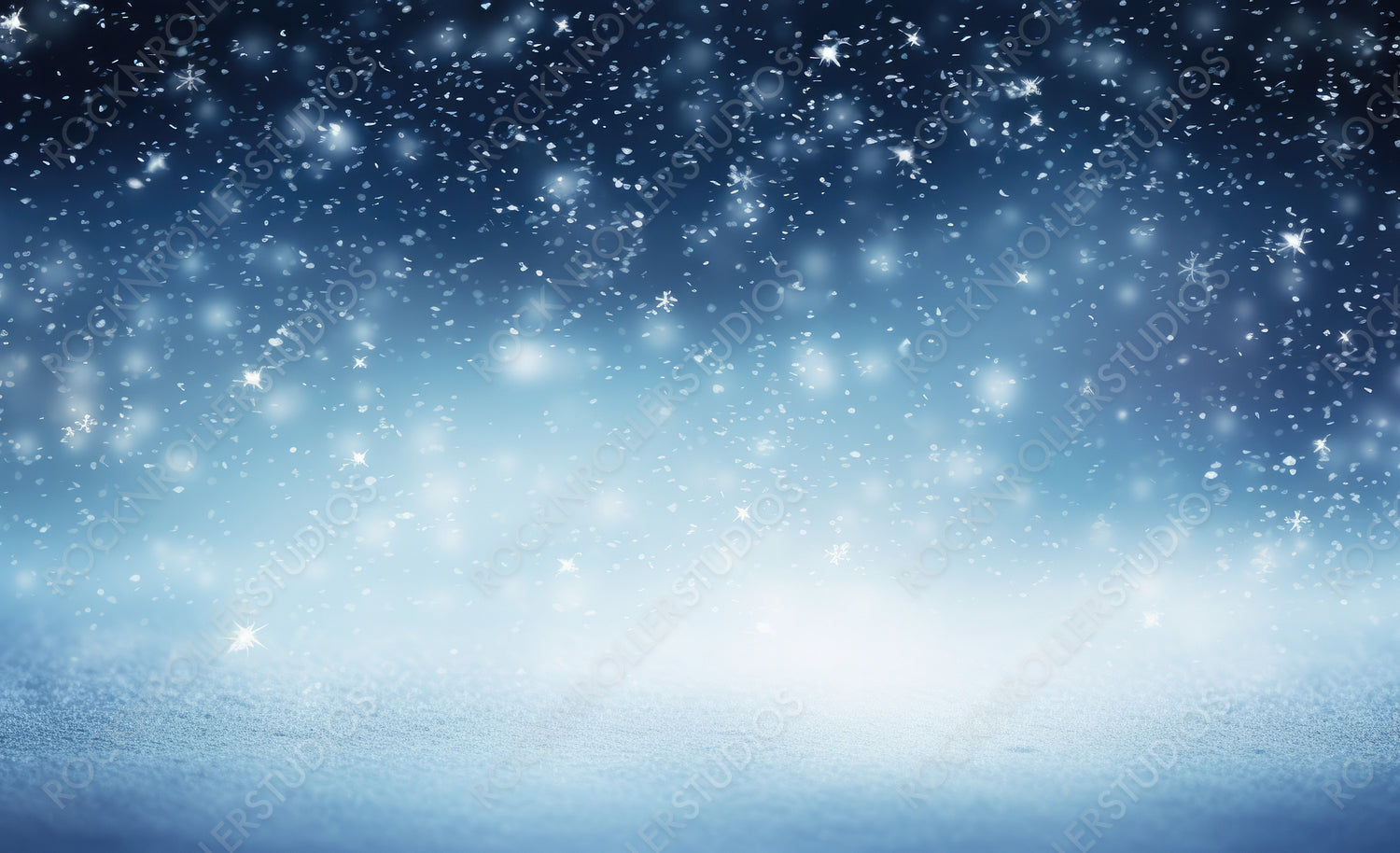 Winter background - sparkling falling snow against a dark blue sky and white snowdrifts.