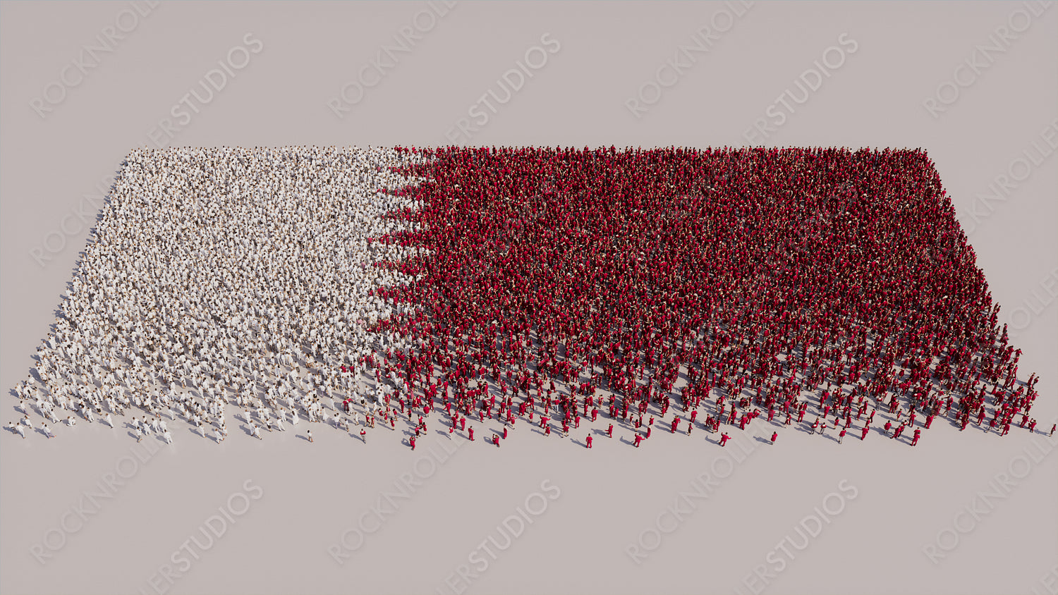 A Crowd of People gathering to form the Flag of Qatar. Katari Banner on White.