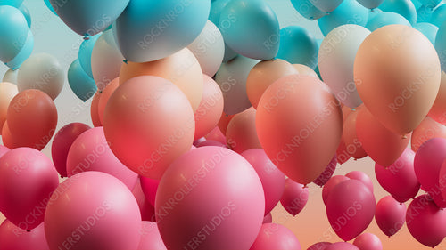 Colorful Party Background, with Coral, Pink and Aqua Balloons. 3D Render.