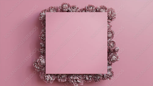 Square Floral Frame with Peony Border. Pink, Mother's Day or Valentine concept with copy space.