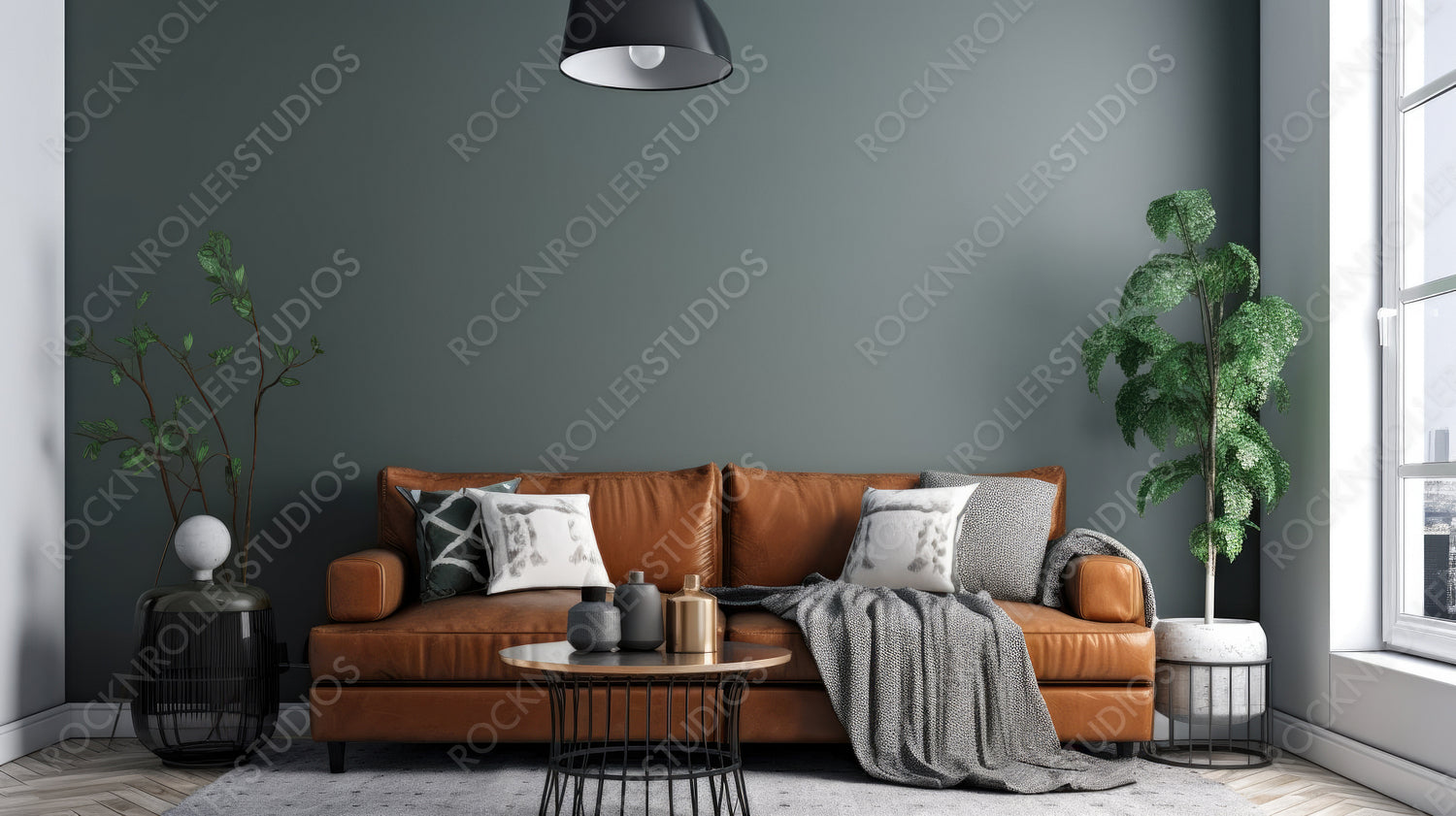 Modern Interior Design Background. Stylish Living Room. Generative AI.