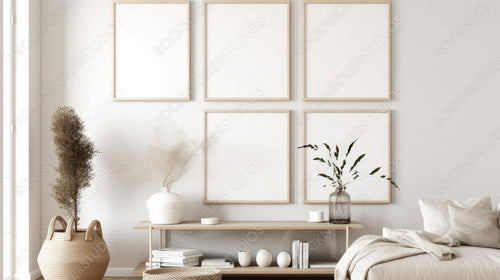 Scandinavian Living Room Background. Contemporary Interior Design. Generative AI.