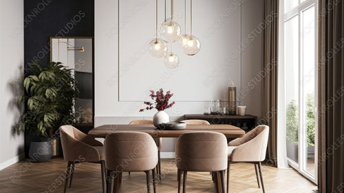 Contemporary Dining room. Modern Interior Design Background. Generative AI.