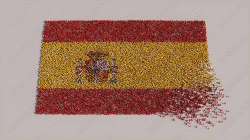 Spanish Flag formed from a Crowd of People. Banner of Spain on White.