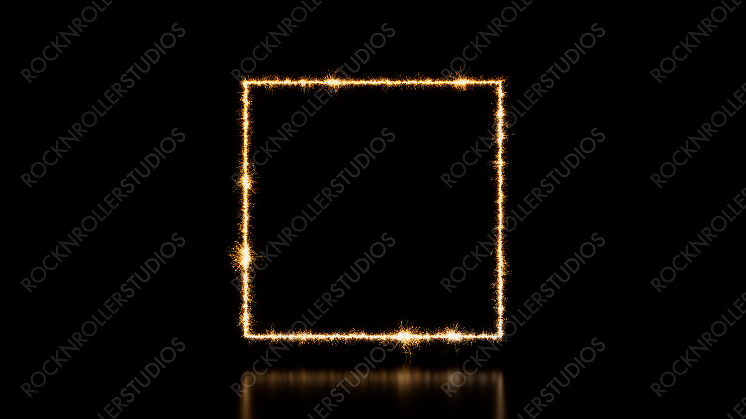 Gold Sparkler Firework Frame with Square Shape on Black. Holiday Background with copy space.