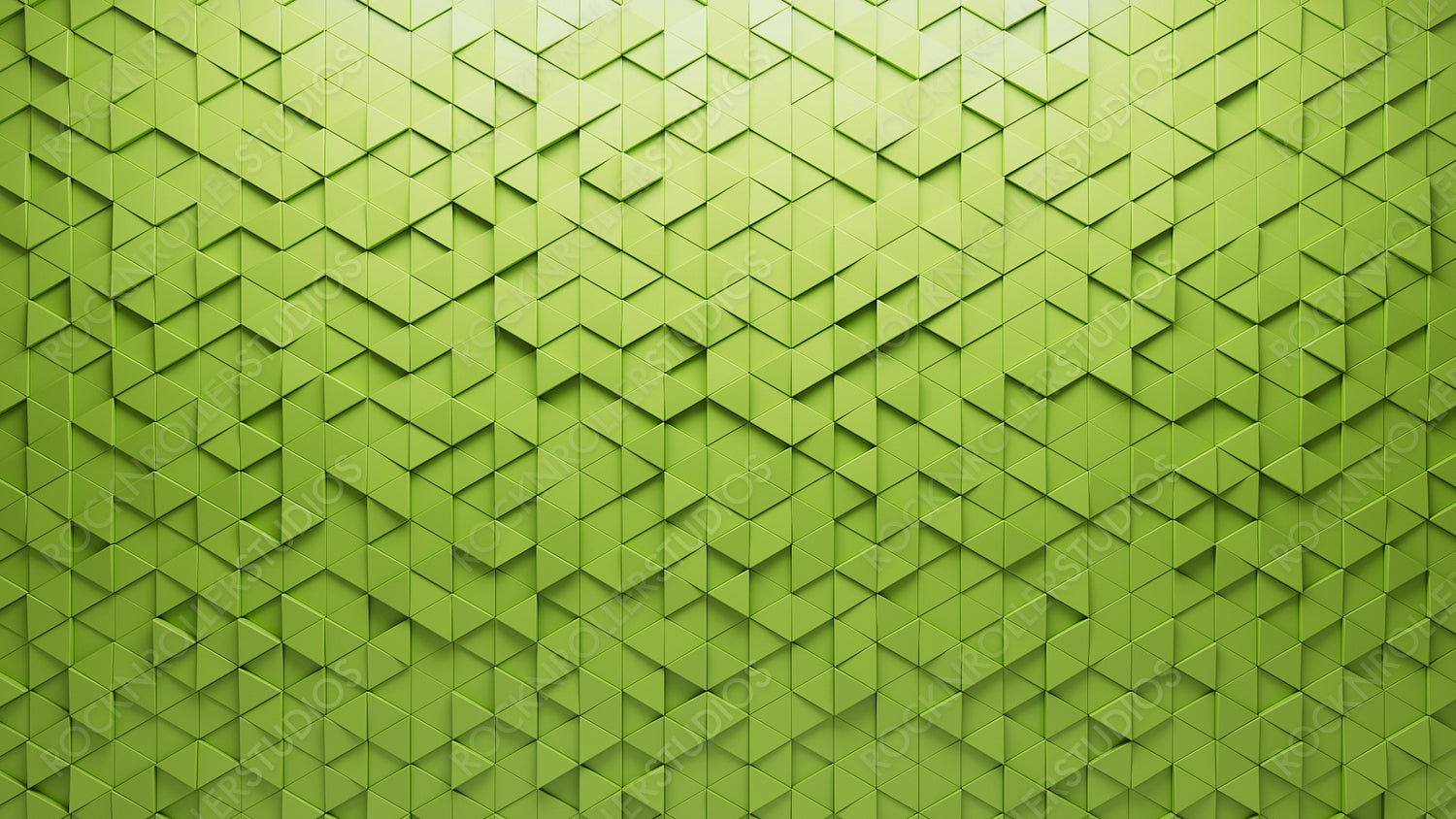Futuristic Tiles arranged to create a Green wall. Triangular, 3D Background formed from Semigloss blocks. 3D Render