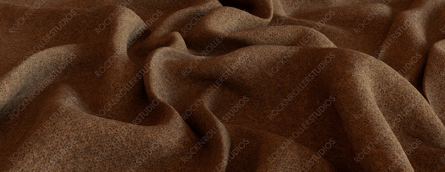 Warm Brown Textile with Wrinkles and Folds. Tactile Surface Banner.