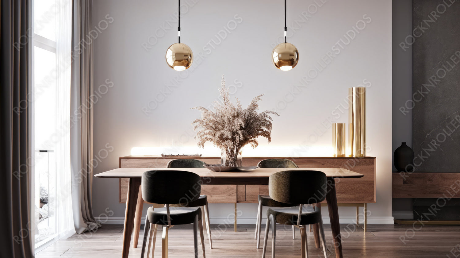 Modern Dining room. Stylish Interior Design Background. Generative AI.