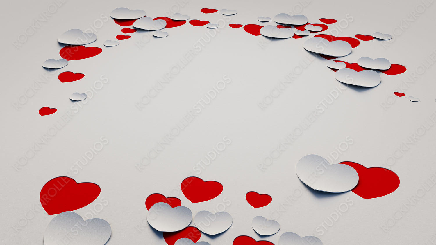 Paper Heart background with copy space. White and Red Valentine's day Wallpaper with cut-out love hearts.