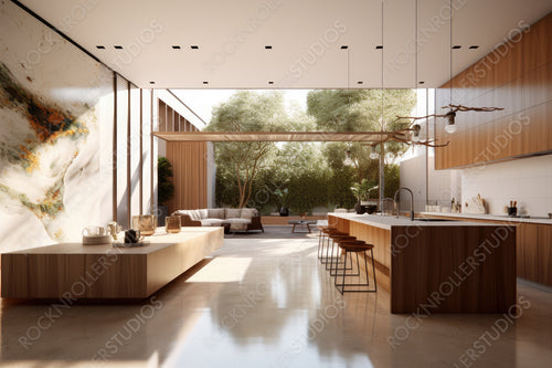 Modernist Kitchen Background. Stylish Interior Design. Generative AI.