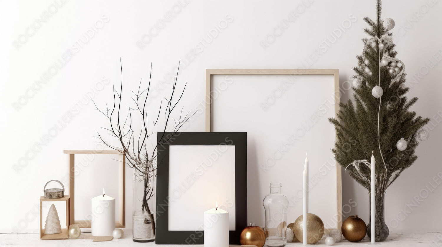 Stylish Interior Design Background. Christmas Frame Mockup. Generative AI.