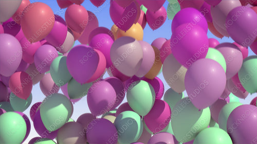 Colorful balloons rising into the in the air. Seamless loop. 3D render