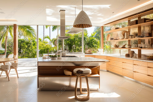 Stylish Interior Design Background. Minimal Kitchen. Generative AI.