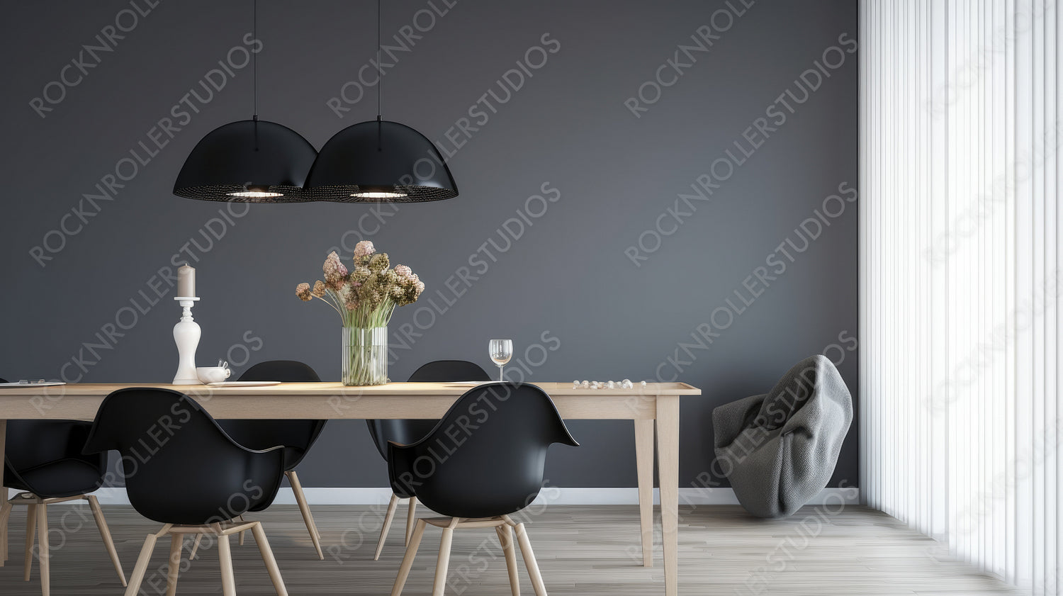 Stylish Dining room. Minimal Interior Design Background. Generative AI.