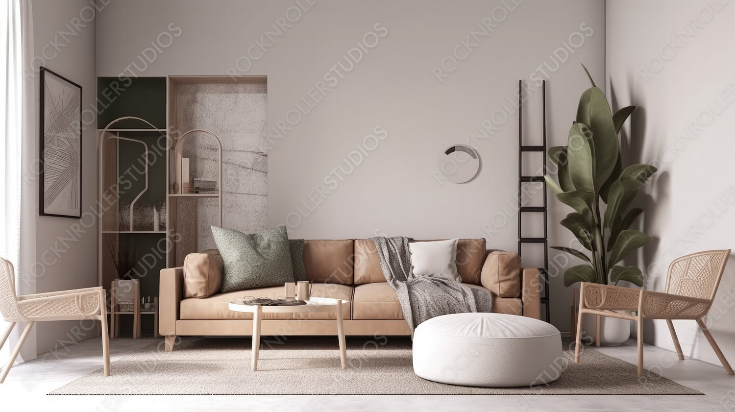 Modern Living Room Background. Stylish Interior Design. Generative AI.