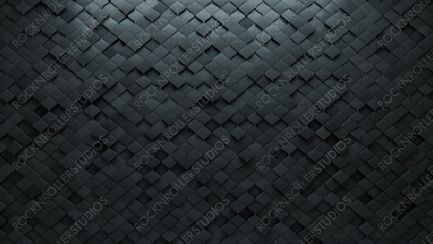 Arabesque, Semigloss Mosaic Tiles arranged in the shape of a wall. Concrete, Polished, Bricks stacked to create a 3D block background. 3D Render