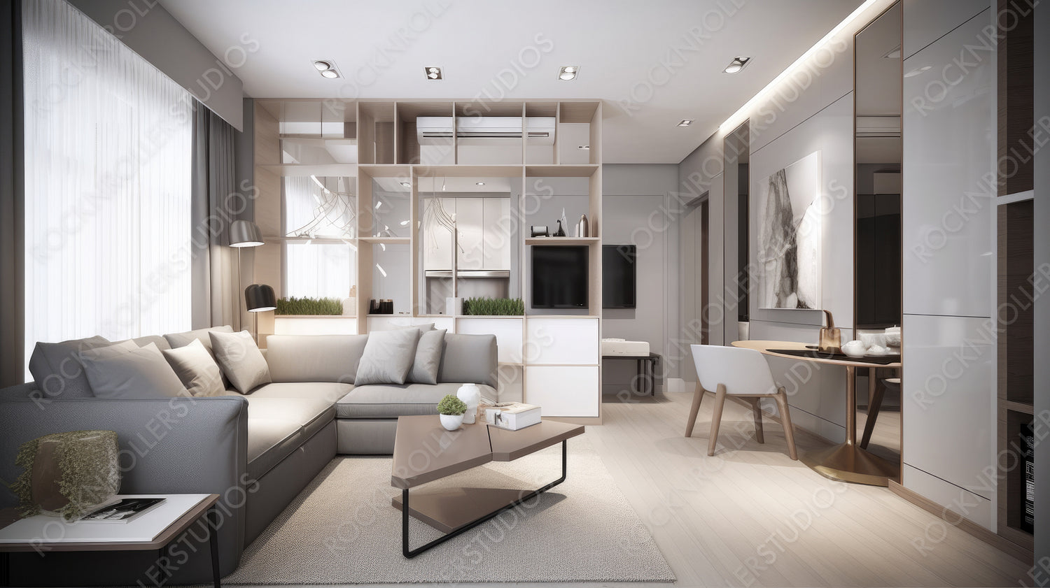 Modern Living Room Background. Stylish Interior Design. Generative AI.