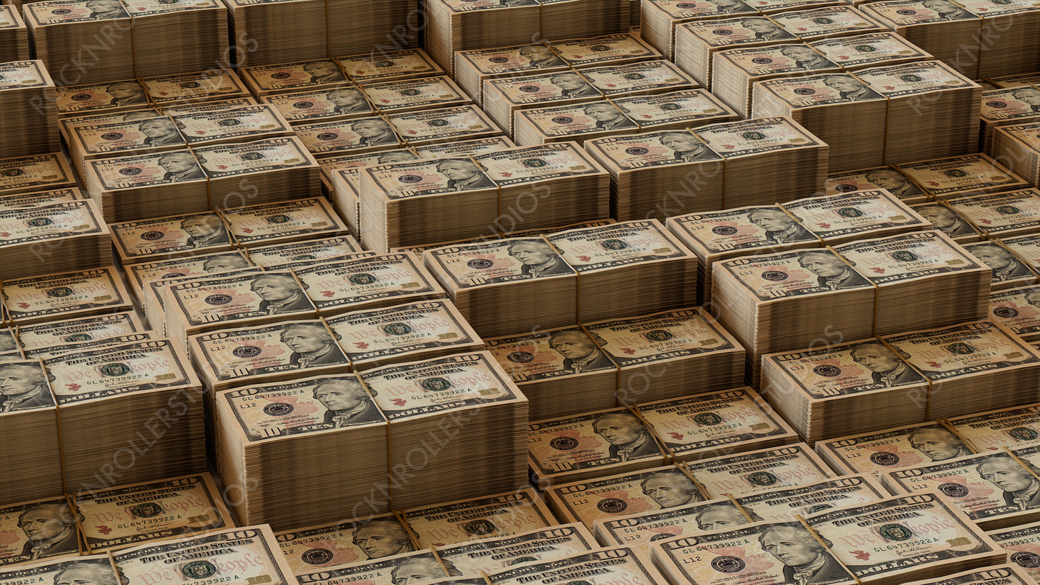 Bundles of Ten Dollar Bills. Finance concept Wallpaper.