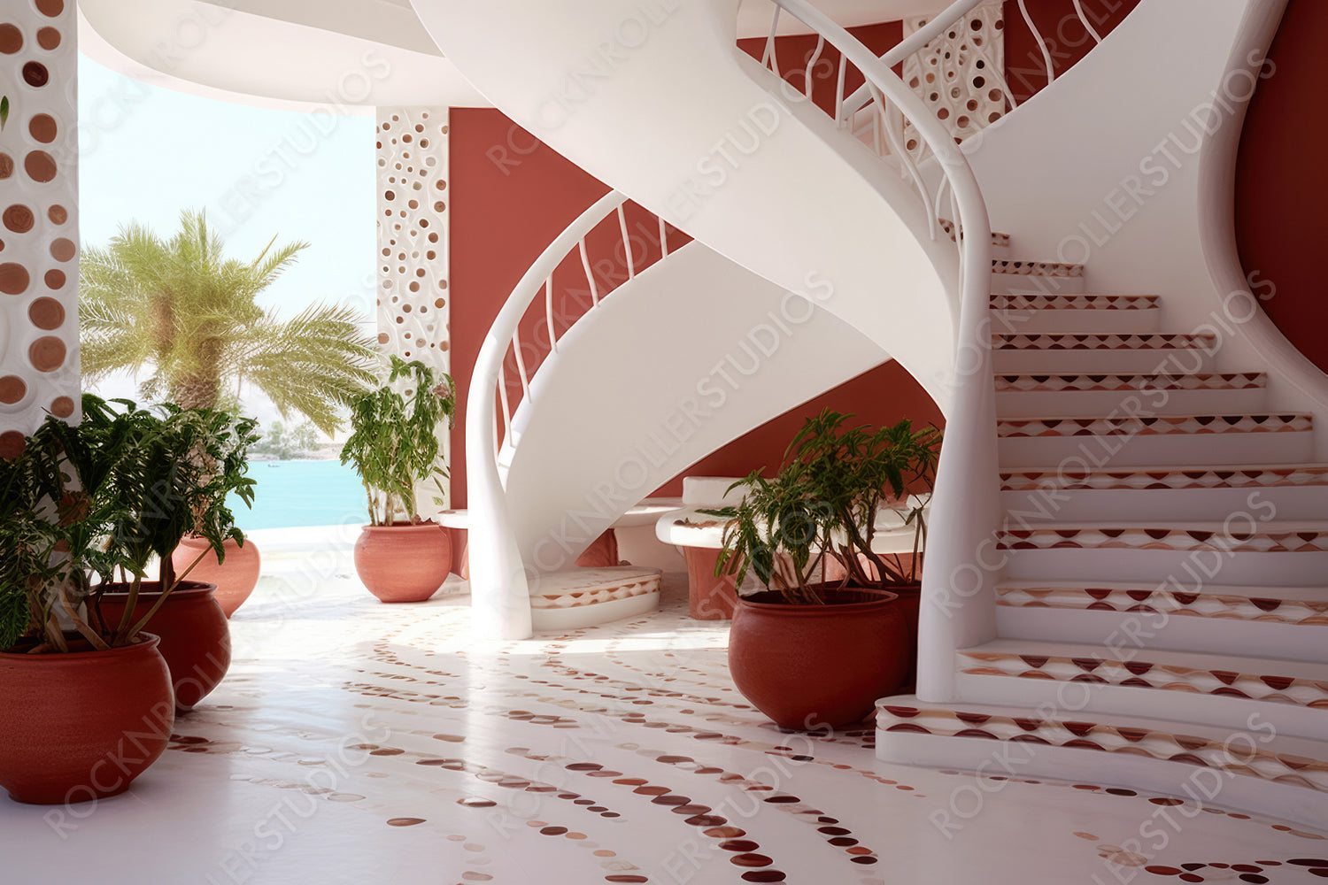 Contemporary Interior Design Background. Modernist Staircase. Generative AI.