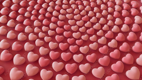 Pink 3D Hearts arranged in the Shape of a Spiral. Contemporary Valentine's Day Wallpaper. 3D Render.