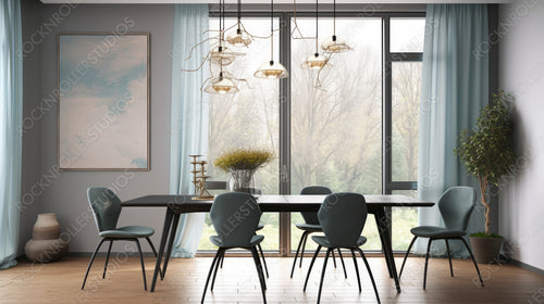 Stylish Interior Design Background. Modern Dining room. Generative AI.
