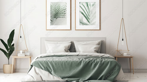 Modern Bedroom. Stylish Interior Design Background. Generative AI.