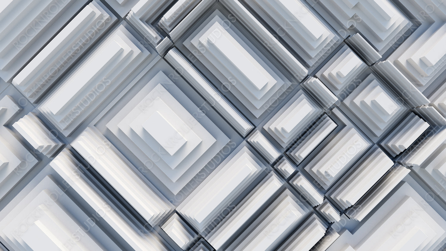 White, Tech Background with a Geometric 3D Structure. Clean, Stepped design with Extruded Futuristic Forms. 3D Render.
