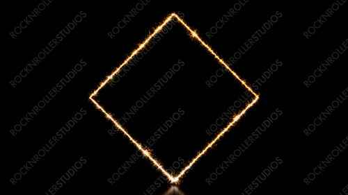 Gold Sparkler Firework Frame with Diamond Shape on Black. Holiday Background with copy space.