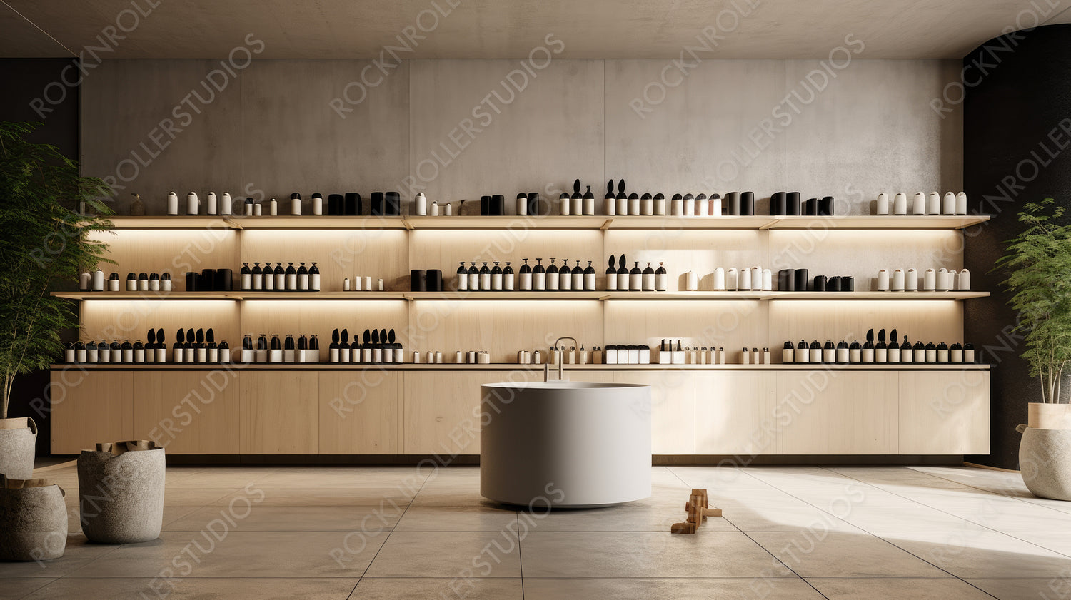 Minimal Retail Store. Contemporary Interior Design Background. Generative AI.